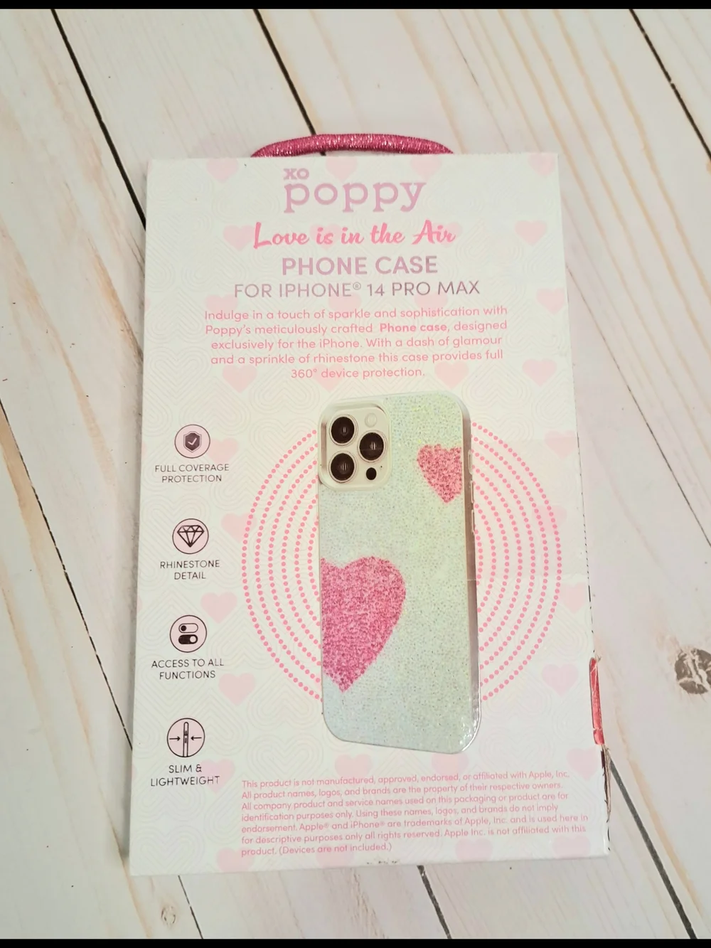 Xo Poppy Glitter Heart Phone Case for iPhone 14 Pro Max